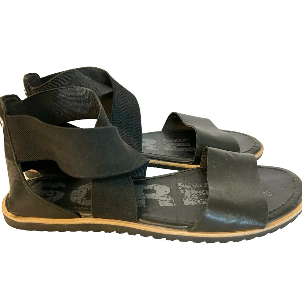 Sorel Ella Flat Sandals Black size 8